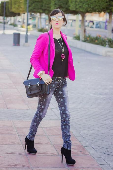 Pink Addict And Star Print Jeans