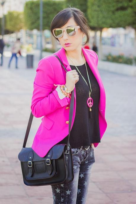 Pink Addict And Star Print Jeans