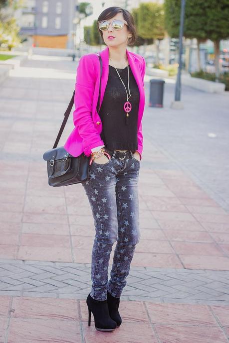 Pink Addict And Star Print Jeans