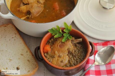 Receta de lentejas al curry con confit de pato