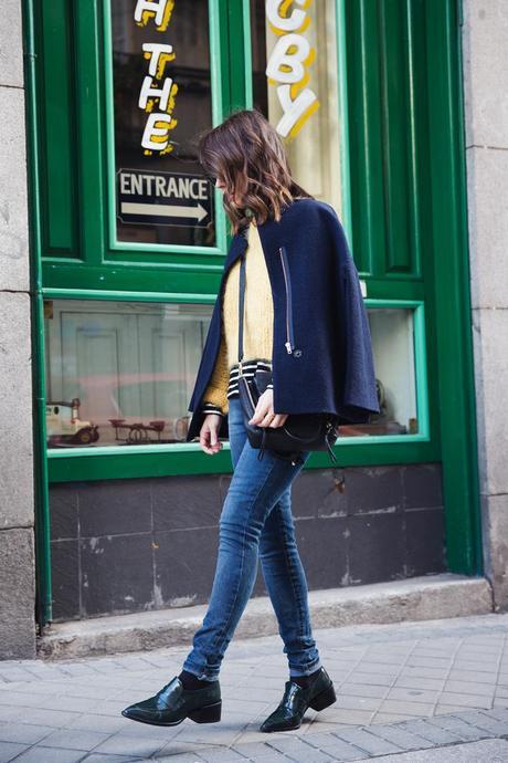 Yellow & Stripes Yellow_Sweater-Striped_Top-Jeans-Flippa_K-Coat-Girissima-Street_Style-Loafers-Outfit-17