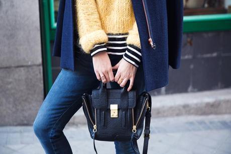 Yellow & Stripes Yellow_Sweater-Striped_Top-Jeans-Flippa_K-Coat-Girissima-Street_Style-Loafers-Outfit-34