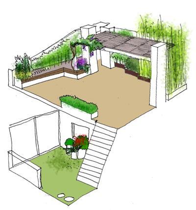 croquis diseño jardin 01 Diseño de jardín & huerto urbano para la terraza de la azotea