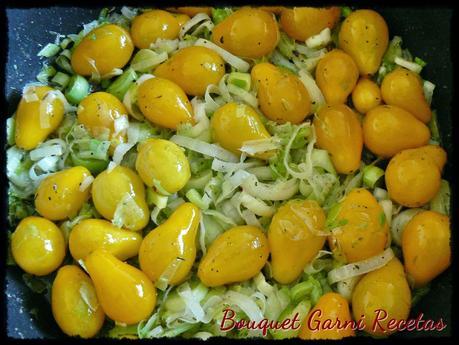 Tarta de tomates cherry amarillos