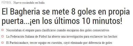 Bagheria: El equipo italiano que metió ocho goles en propia meta los últimos 10 minutos