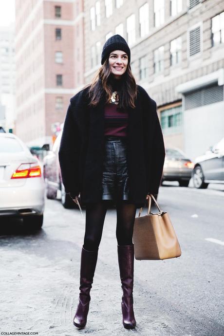 New_York_Fashion_Week-Street_Style-Fall_Winter-2015-Stripes_Fur_Coat-White_Boots-Beanie-Burgundy-Leather-Shorts-Fur_Coat