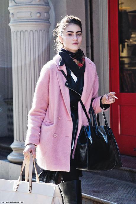 New_York_Fashion_Week-Street_Style-Fall_Winter-2015-Pink_Coat-Pastel-Layers-Floral_Scarf-