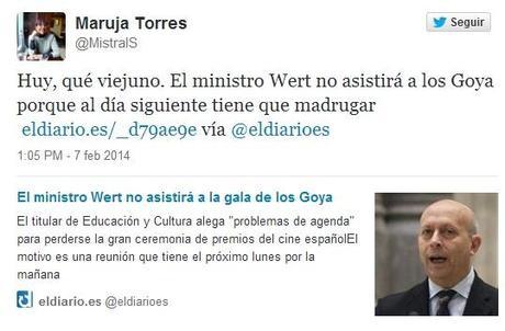 Twitter abuchea a Wert por su ausencia en la gala de los Goyas