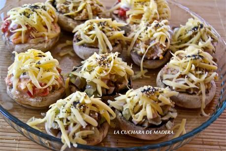 CHAMPIÑONES RELLENOS DE TRES FORMAS, CON ATUN, CON POLLO Y CON VERDURAS