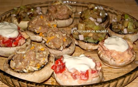 CHAMPIÑONES RELLENOS DE TRES FORMAS, CON ATUN, CON POLLO Y CON VERDURAS