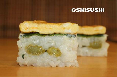 Oshishusi de tortilla, mahonesa de wasabi, hojas de shizo y espárragos