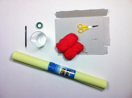 materiales tutorial alfombrilla felpudo de pompones de lana