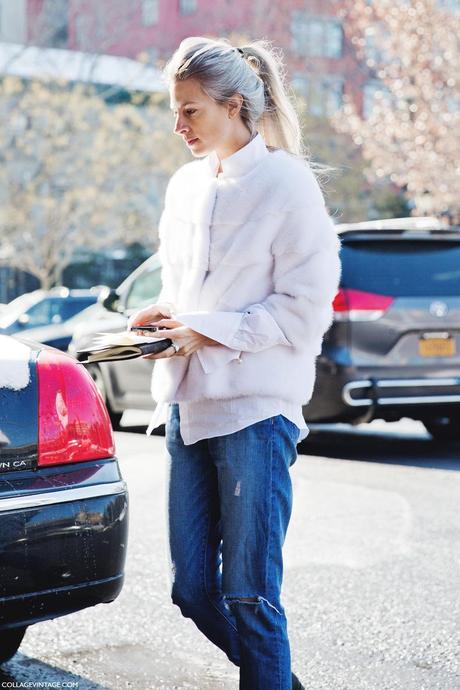 New_York_Fashion_Week-Street_Style-Fall_Winter-2015-Sarah_Harris-White_Fur-Ripped_Jeans-