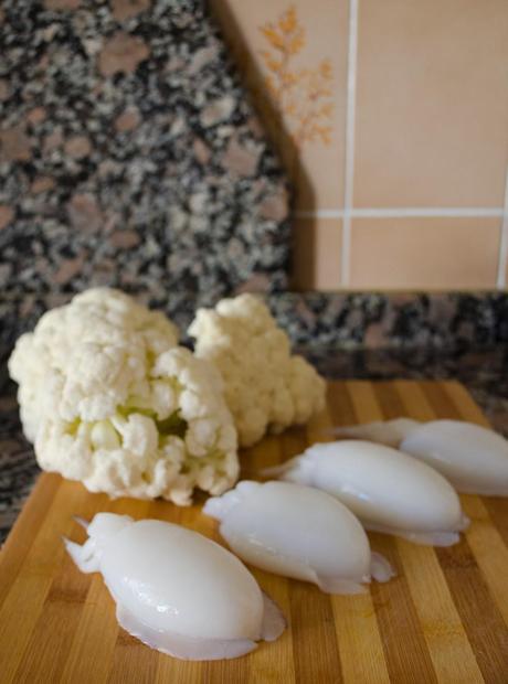 Arroz seco con coliflor y sepia