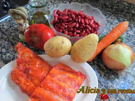 POTAJE DE ALUBIAS ROJAS CON COSTILLA IBÉRICA ADOBADA