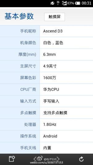 ascend d3 details1 Huawei Ascend D3, procesador de ocho núcleos confirmado
