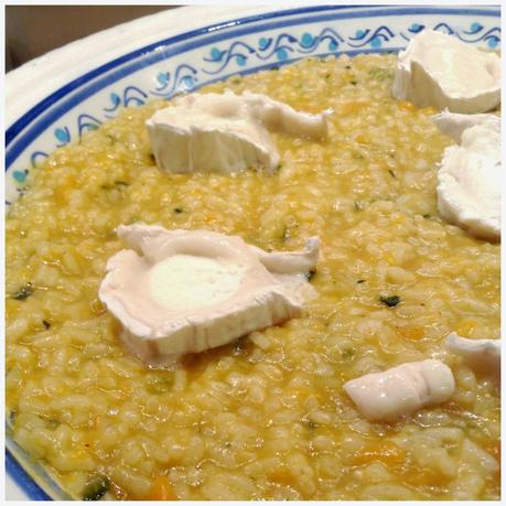 receta: risotto de calabaza y calabacín con queso de cabra - recipe: zucchini and pumpkin risotto with goat cheese