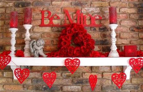 Ideas. Gorgeous Valentines Decoration Ideas for Your Fantastic House: Valentine's Day Decoration On Astounding White Shelving Shocking Red Rose Love Heart Ornament Grey Amore Angel Sculpture Standing Candle Vintage Brick Wall Design ~ mizfil