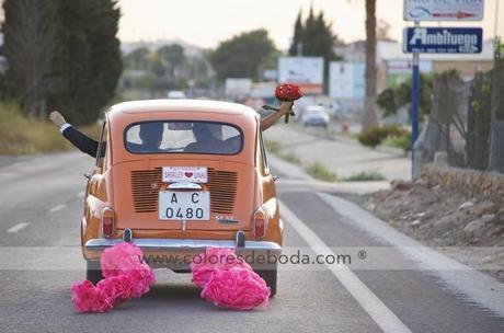 Decoración de boda en tonos fucsia y naranja