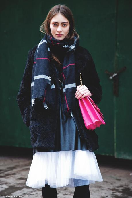New_York_Fashion_Week-Street_Style-Fall_Winter-2015-Model-Tulle_Skirt-Checked_Scarf-