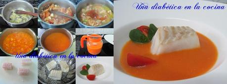 Sopa picante de tomate con bacalao al vapor