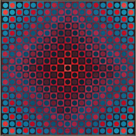 Victor Vasarely, Baglar. Tempera sobre madera, pieza única, 80 x 80 cm. 1968.