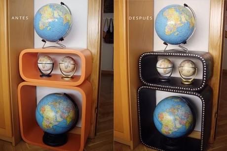 ANTES Y DESPUÉS: Estanterías con aspecto de polipiel con pintura y chinchetas