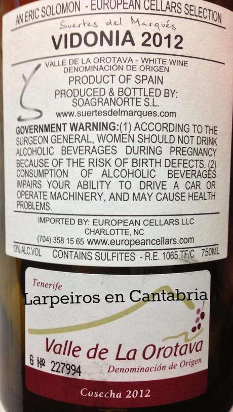Vino Blanco Suertes del Marqués Vidonia 2012: Me sentí raro, raro...