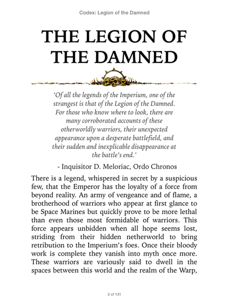 Legion of the Damned sub-codex en pre-pedidos(Y algunas lecturas recomendadas refrescadas)
