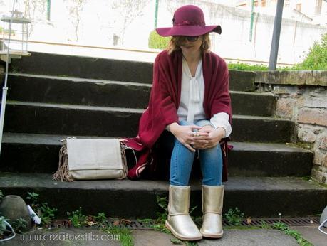 Look embarazada premamá - Como combinar una camisa blanca, modo 2, look con poncho granate (1)