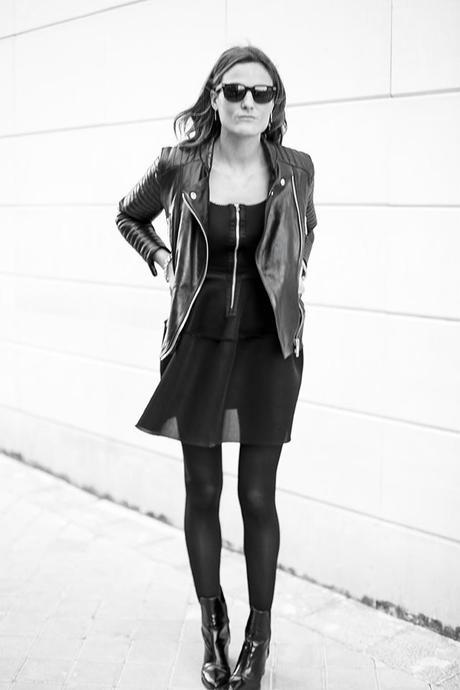 OUTFITS, maje, divas, leather jacket, mango, zara, 4 contra 1 eyewear, dime que me quieres, ego, black, 