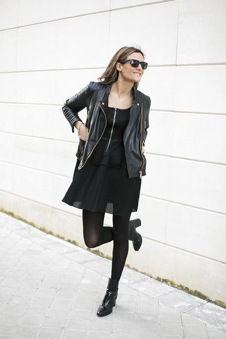 OUTFITS, maje, divas, leather jacket, mango, zara, 4 contra 1 eyewear, dime que me quieres, ego, black, 