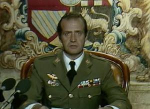 Juan Carlos I, en la tele, leyendo un comunicado con motivo del 23-F.
