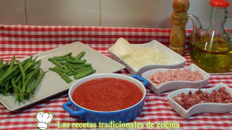 Receta de judías con tomate y jamón