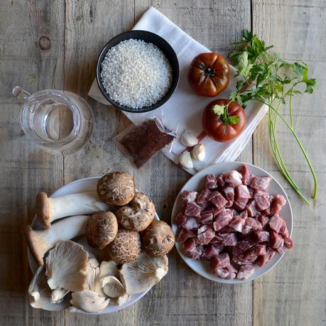 ARROZ CON SETAS Y SECRETO IBERICO