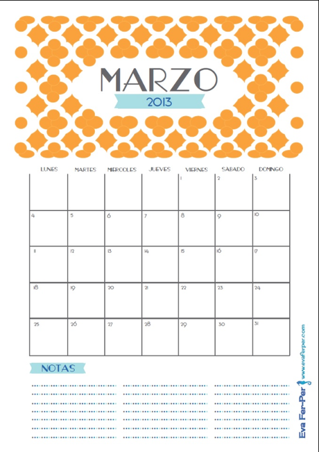Calendarios imprimibles para Marzo 2014