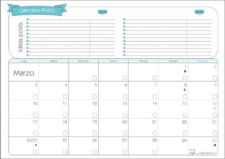 Calendarios imprimibles para Marzo 2014