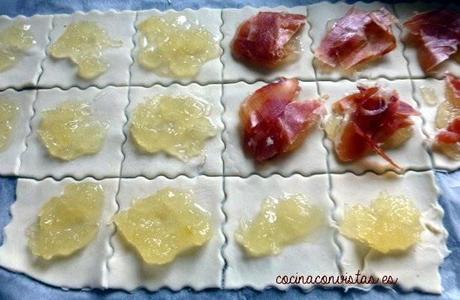 Ravioles o Strudel con Cabello de Ángel y Jamón