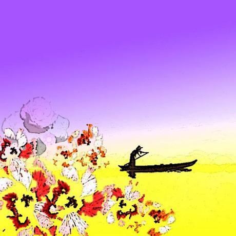 PAISAJE SOBRE FONDO AMARILLO/ MORADO