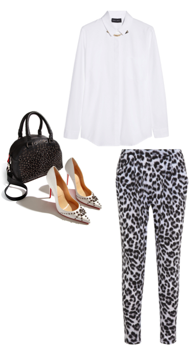 VipandSmart Look animal print con blusa blanca