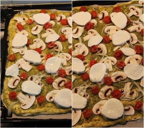 Pizza pesto con champiñones y Mozzarella cats4