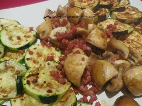 Verduras  y champiñón salteado con jamón-Semana del 24 de febrero al 2 de Marzo