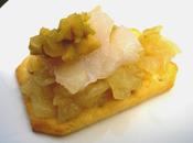 Pincho cebolla caramelizada, bacalao aceitunas