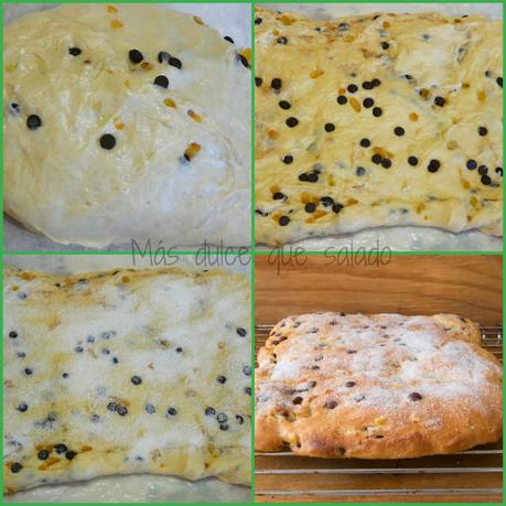Focaccia Dolce: con chocolate negro y naranja confitada