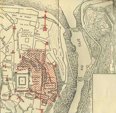El Alcázar y edificios exteriores durante el Asedio.