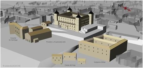 El Alcázar y edificios exteriores durante el Asedio.