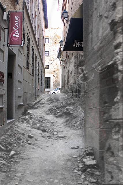 El Alcázar y edificios exteriores durante el Asedio.