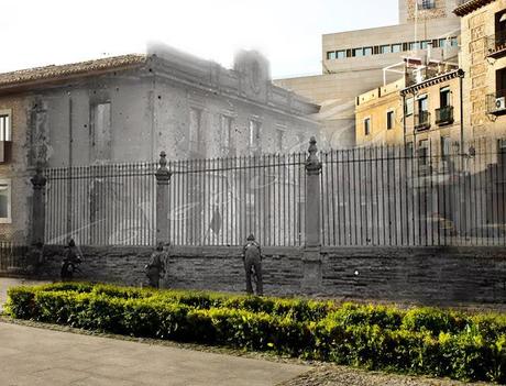 El Alcázar y edificios exteriores durante el Asedio.