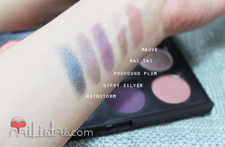 Swatches de Rainstorm, Gipsy Silver, Profound Plum, Mai Tai, Mauve de Coastal Scents