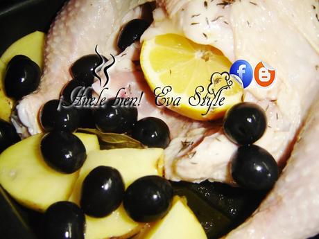Pollo asado con aceitunas negras